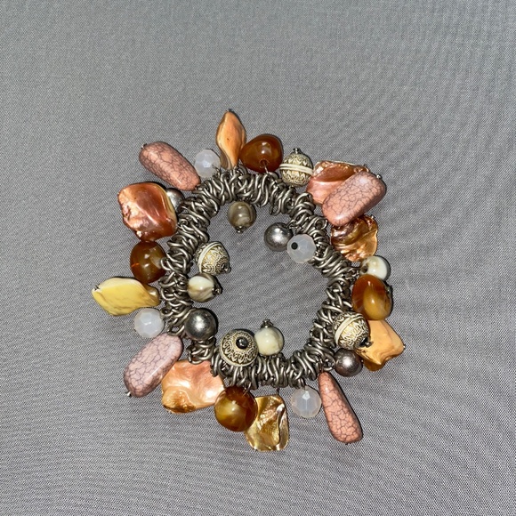 Vintage Stone Dangle Stretch Statement Bracelet Pinks Browns Neutrals - Picture 7 of 9